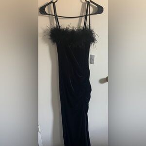 Windsor velvet Black feather Dress